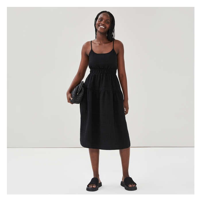 Aux Femmes Robe tissée en tissu gaufré - Noir Jf